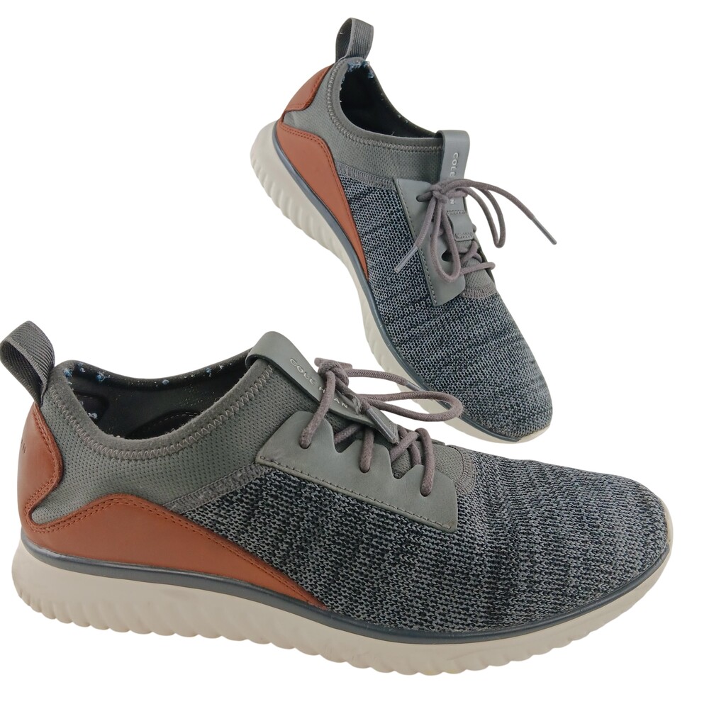 Cole Haan Shoes Mens Size 8 Gray Knit Leather Grand OS Lace Up Sneakers C32546